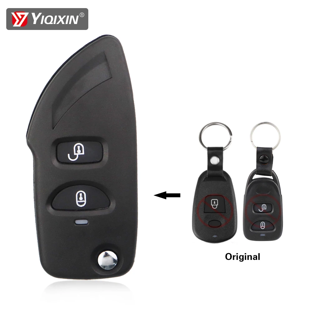 YIQIXIN-Modificado Flip Remote Car Key Shell, 2 Buttons Upgrade, Compatível com Hyundai, Santa Fé, Tucson, IX35, Fe Elantra, Eagle, Terracan, Atos