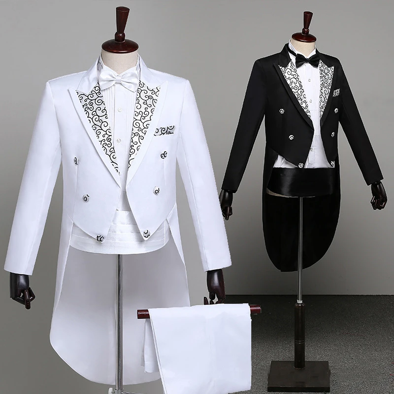 Tuxedo Dress Suits Men Classic Embroidery Shiny Lapel Tail Coat Tuxedo Wedding Groom Stage Singer 2-Piece Suits Dress Coat Tails