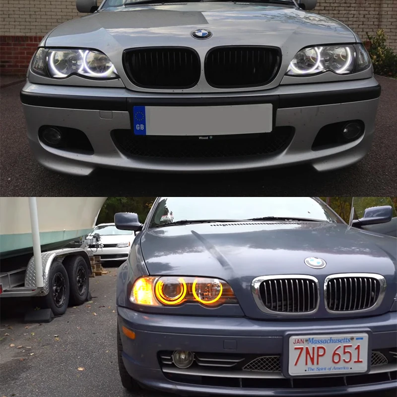 BMW 3 시리즈 E46 세단 투어링 왜건 쿠페 컴팩트 1998-2005 화이트 LED 헤드라이트, 천사 악마 눈 키트, 천사 눈 조명