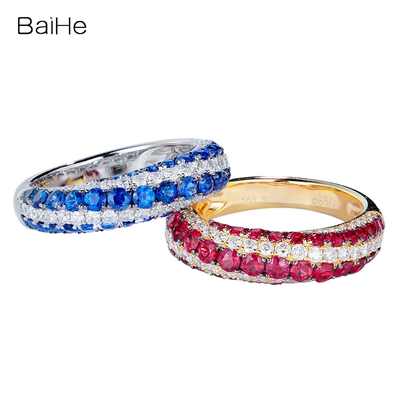 

BAIHE Solid 14K White/Yellow Gold 1.5ct Natural Ruby/Sapphire Ring Women Men Trendy Fine Jewelry Making Anillo de rubí/zafiro