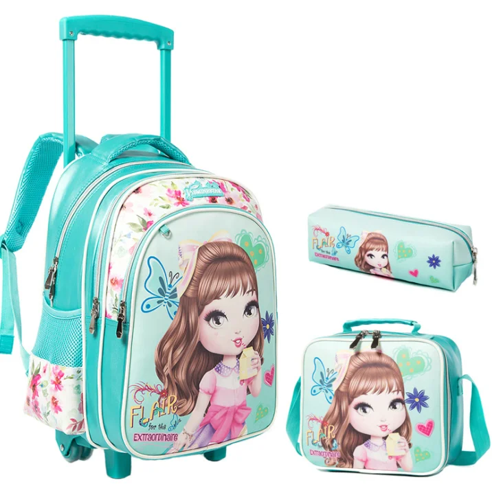 School Wheeled backpack for girls Trolley Bag with wheels with lunch bag set Trolley Bags Children school Rolling backpack bags