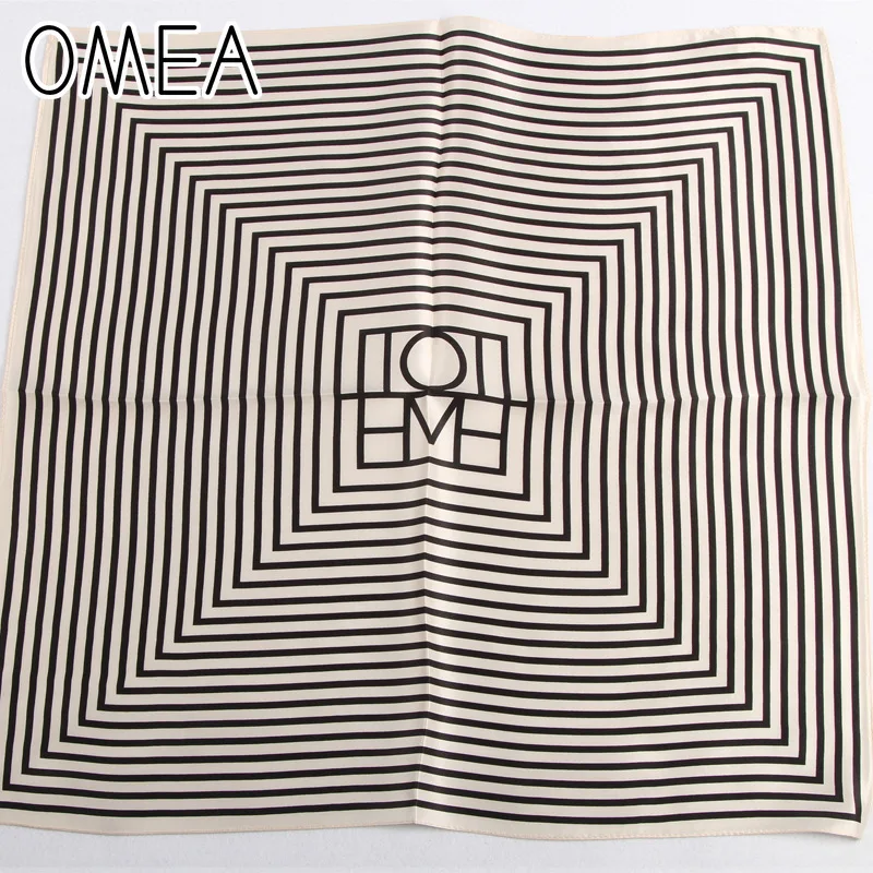 OMEA 100% Real Silk Scarf Women Fashion Modern Small Square Korean Version of The Silk Striped Pattern Luxury Head Scarf Retro