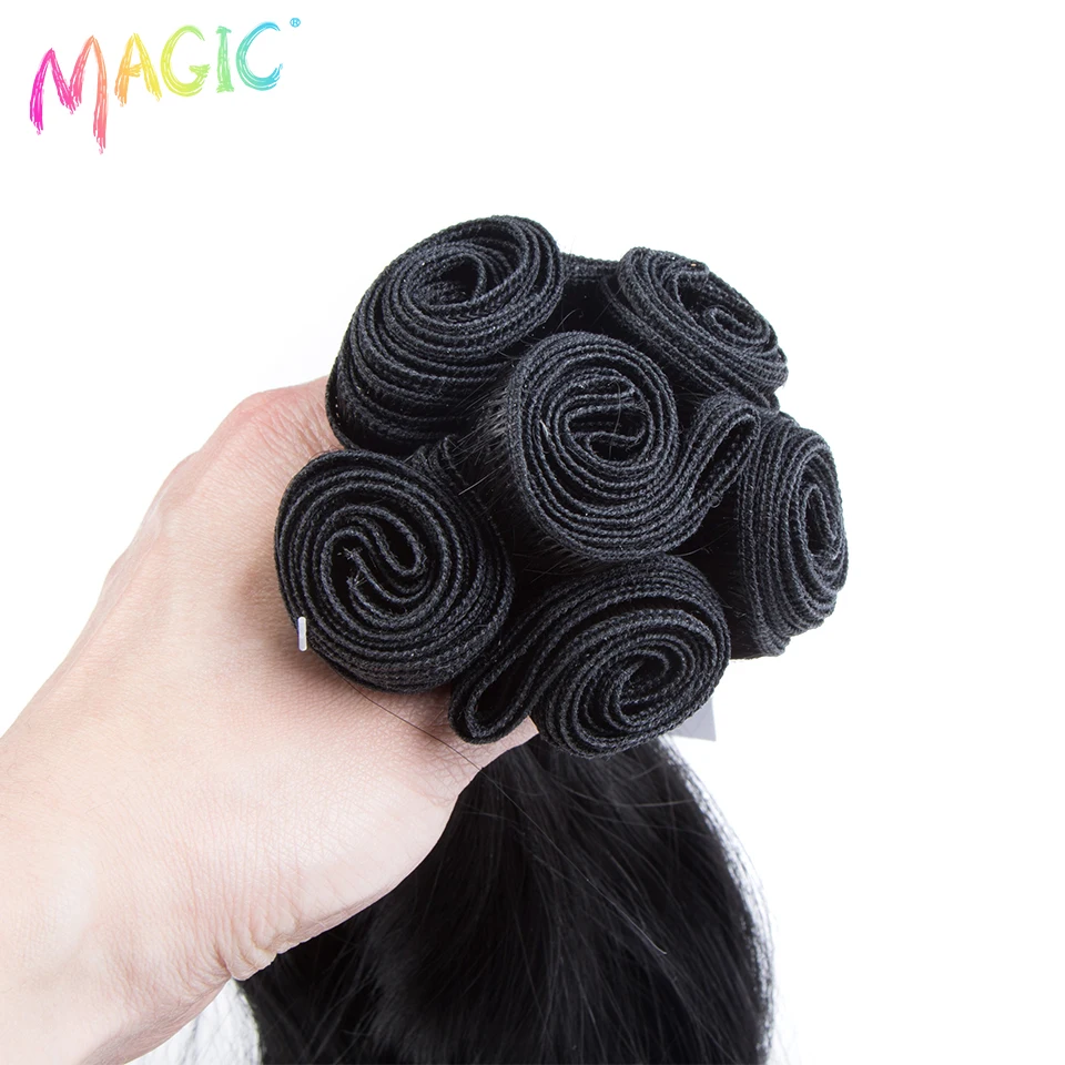 Capelli sintetici magici 6 pezzi 20 pollici fasci di capelli onda naturale estensioni di colore nero fili resistenti al calore di trecce di capelli