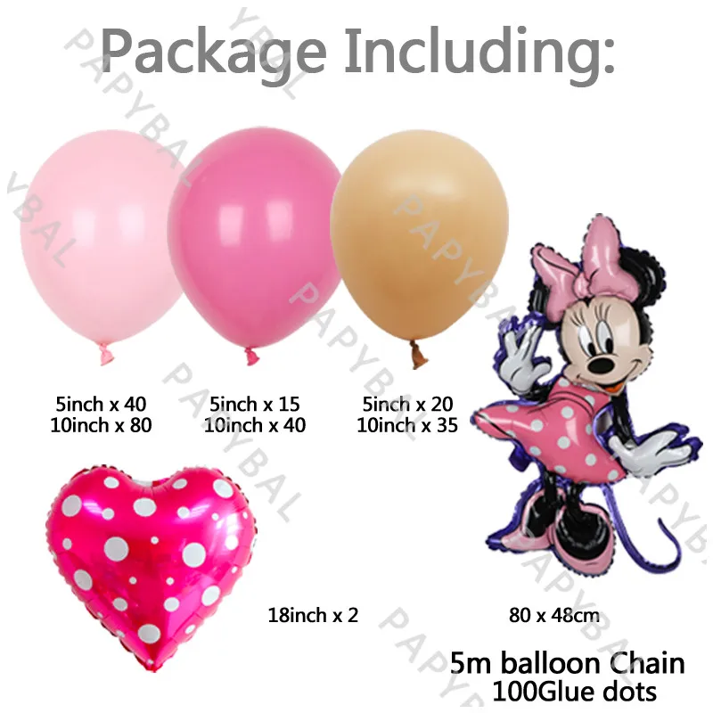 1set Disney Arch Garland Kits Pink Minnie Mouse Latex Balloons Kids Gifts Birthday Wedding Party Decor Baloon Baby Shower Globos