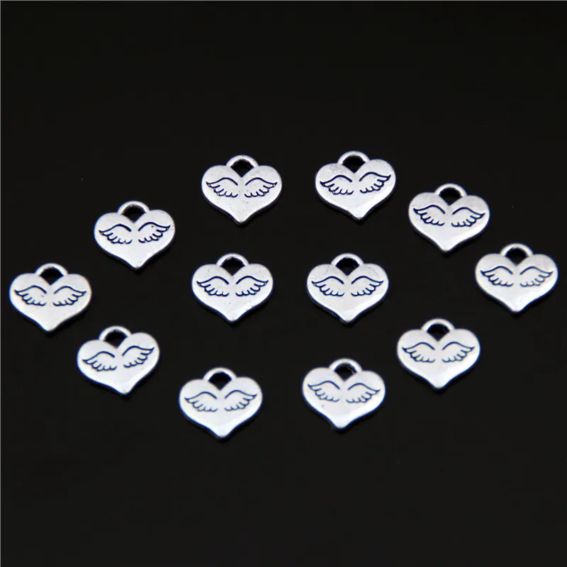 100pcs  Silver Color Heart Angel Wings Charm Pendant For Bracelet Necklace Jewelry DIY Making Handmade Accessories A2491