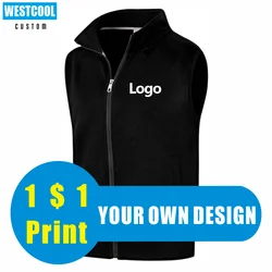 WESTCOOL-suéter sin mangas para hombre y mujer, chaleco con logotipo personalizado impreso, bordado, diseño Personal, de 6 colores Sudadera con capucha, moda de alta calidad