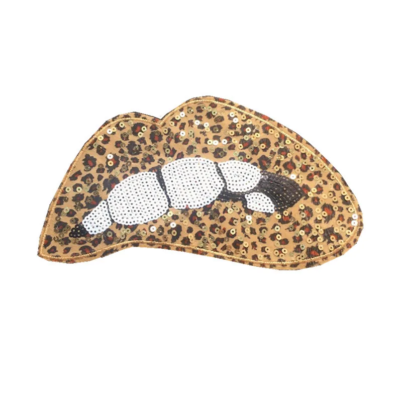 Big Leopard Print Lips Sequins Patches Sewing Embroidered Applique for Jacket Clothes Stickers Badge DIY Apparel Accessories