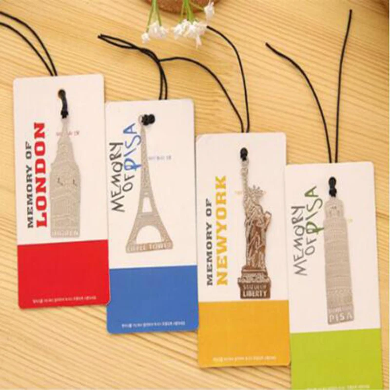 1pc Metal Bookmark London Elizabeth Eiffel Tower Statue of Liberty Marker Book Metal Bookmark Paper Clip Office Supplies