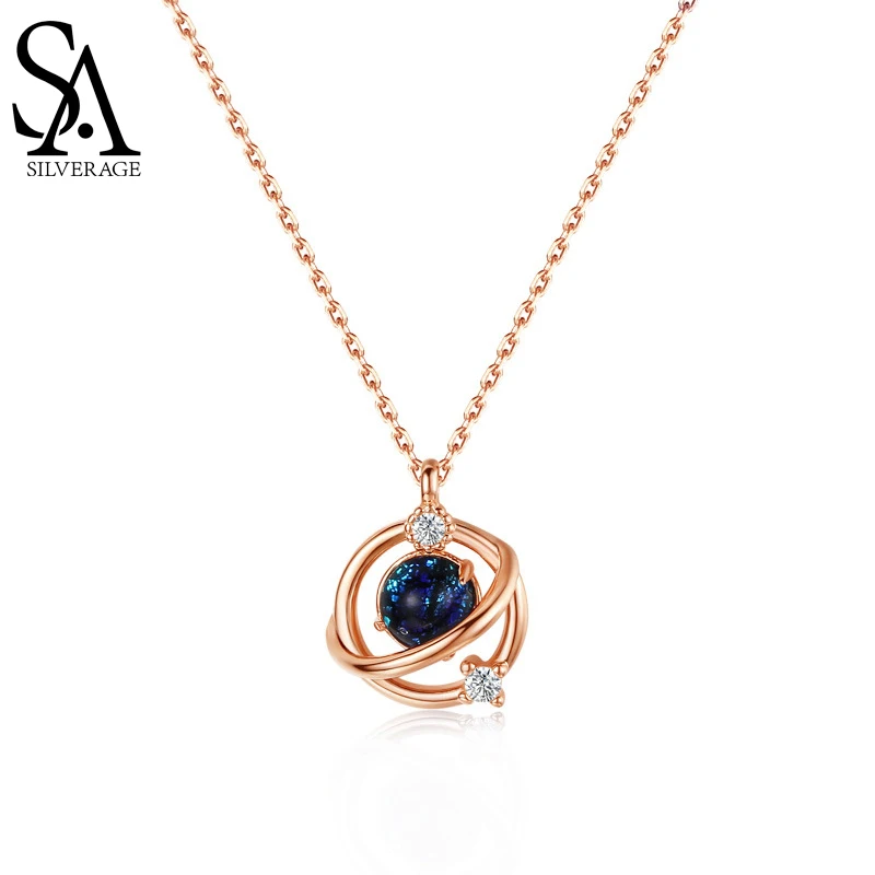 

SA SILVERAGE 925 Sterling Silver Exquisite Gift Sent Girlfriend Dream Planet Necklace Female Trend Luxury Rose Clavicle Chain