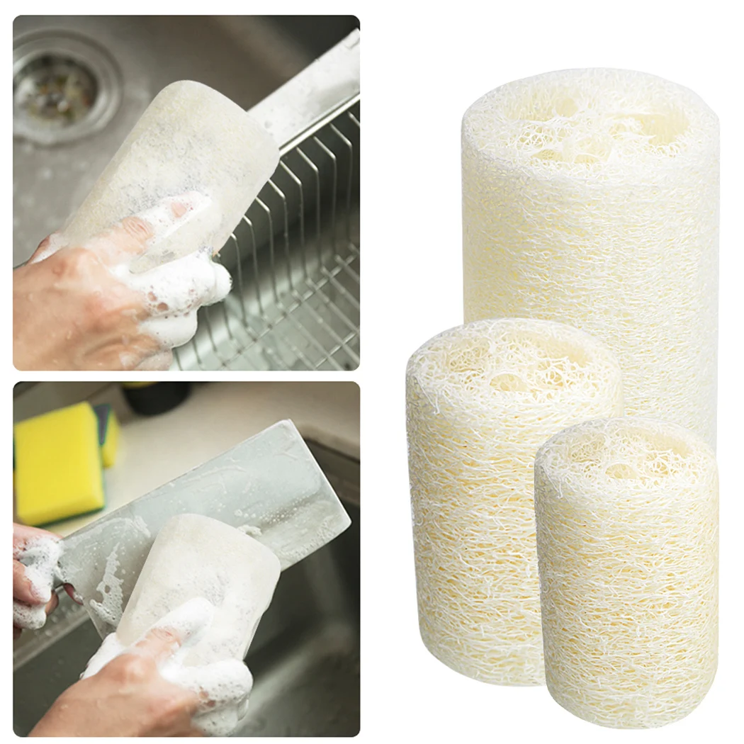 3PCS Loofah Sponge Natural Luffa Sponge With Rope Dishwashing Cloth Scrub Pad Dish Bowl Pot Cleaning Brushes Tool