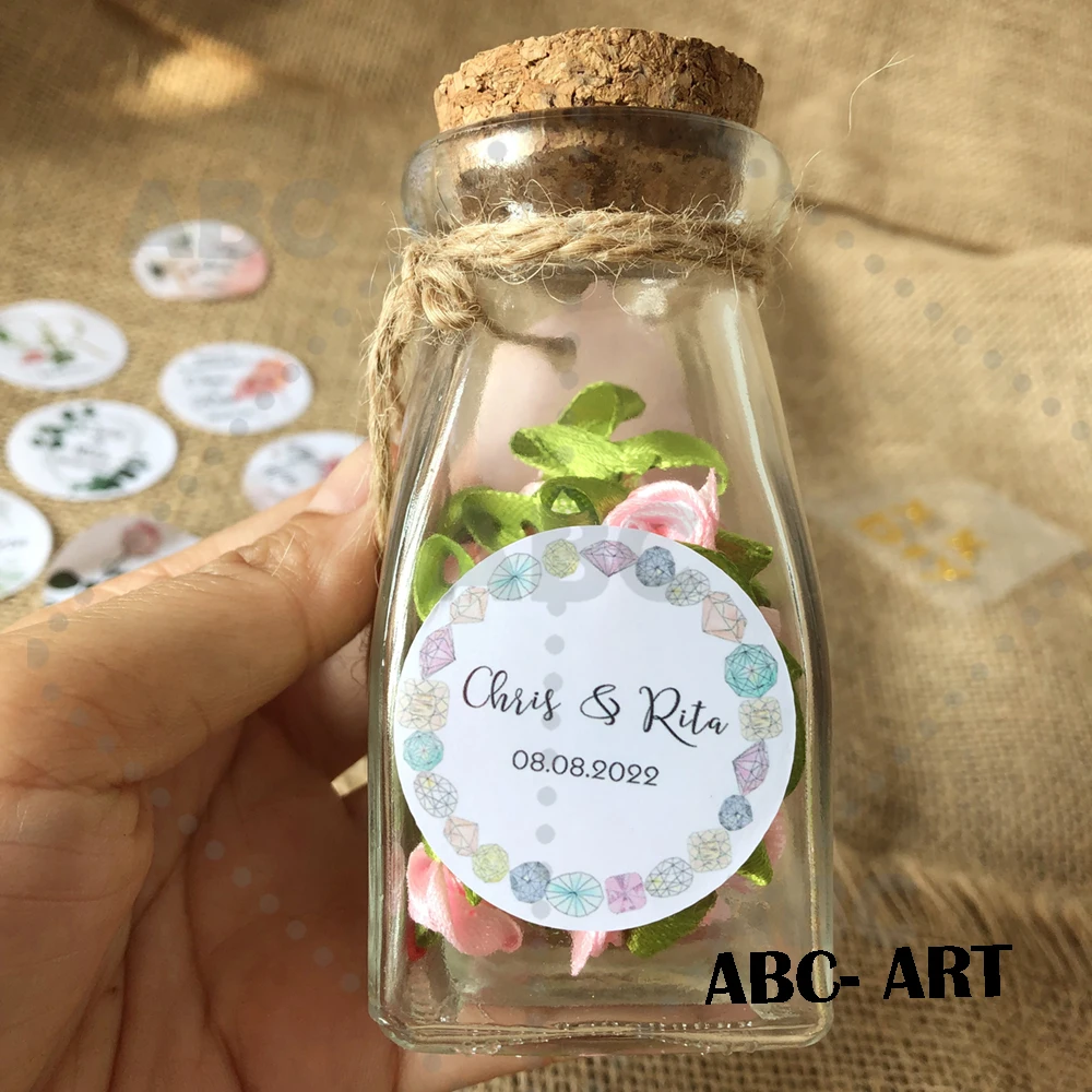 100PCS custom stickers/Wedding Stickers printed LOGO transparent clear adhesive round label Gift Tags Party Decorations paper