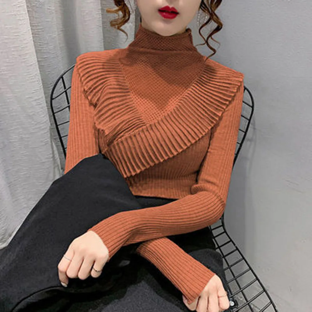 Autumn Winter 2022 Women Knitted Sweaters Pullover Turtleneck Long Sleeve Slim Elastic Sweaters Ladies Knitwear Clothing