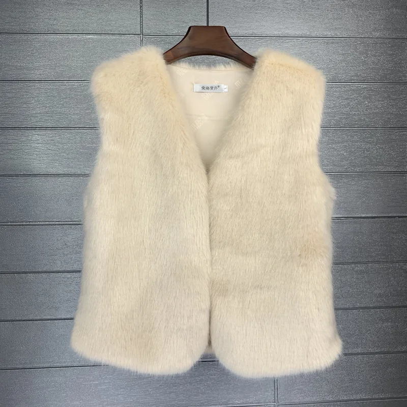 High Quality Faux Fox Fur Vest Coat Woman Imitation Fur Short Vest Autumn Winter Top Fashion Glossy Thick Warm Female Outwear