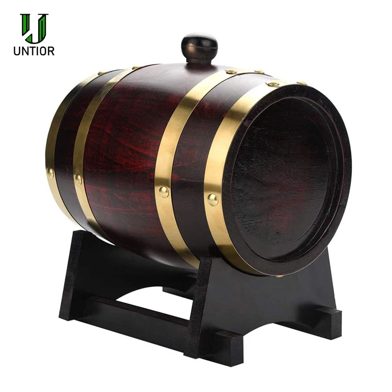 UNTIOR 3L Wood Barrel Vintage Oak Beer Brewing Tools Tap Dispenser for Rum Pot Whisky Wine Mini Bar Tools Home Brew Beer Keg