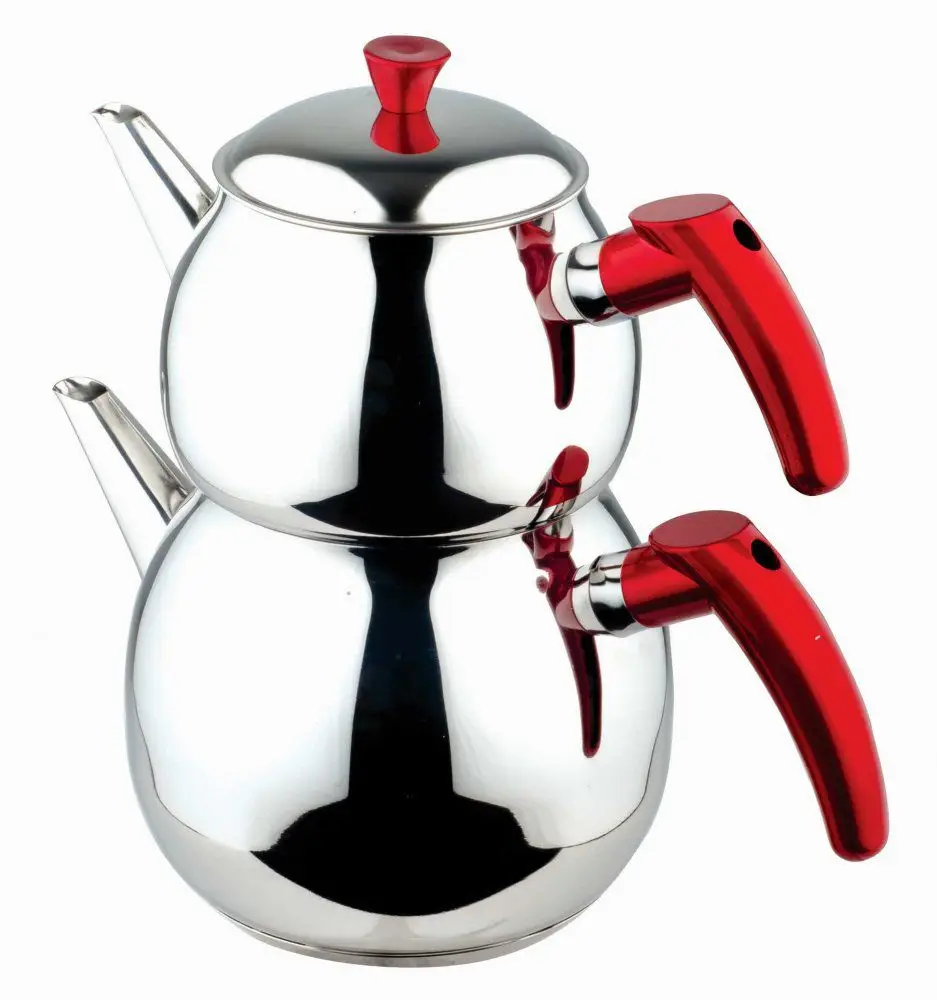 حجم الأسرة إبريق شاي صلب مصفاة الذاتي إبريق الشاي ، مقبض أحمر