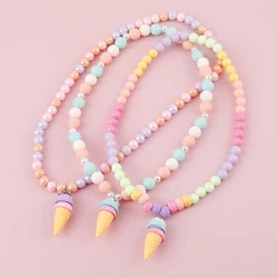 Makersland Kids Necklaces Ice Cream Pendant Beaded Resin Necklace for Girls Candy Color Cartoon Cute Jewelry Christmas Presents