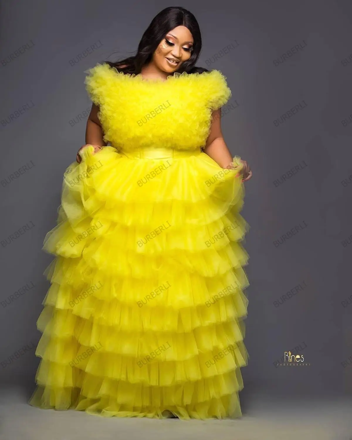 New Aso Ebi Tulle Dresses Two Pieces Women Plus Size Tulle Gowns For Prom Evening Party Long Extra Ruffle Tulle Dress