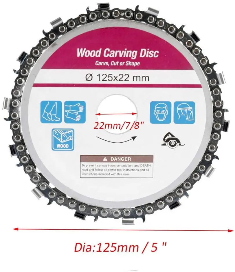 5 Inch Woodworking Grinder Chain Disc 14 Teeth 7/8 Inch Arbor Wood Carving Disc For 125mm Angle Grinder Chain Saw Blade