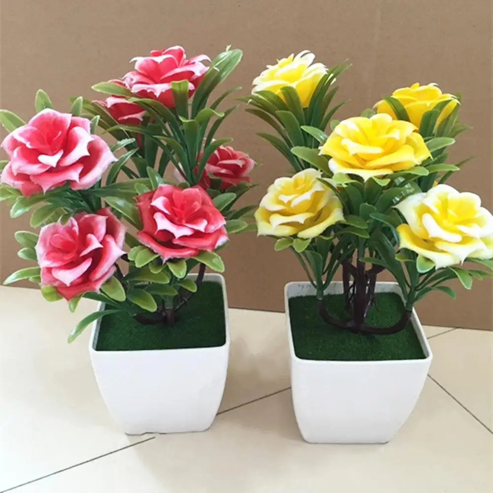 1Pc Bonsai Desktop Plants Potted Artificial Flowers Decors Home Decoration Ornament Home Room Table Performance Stage Decor