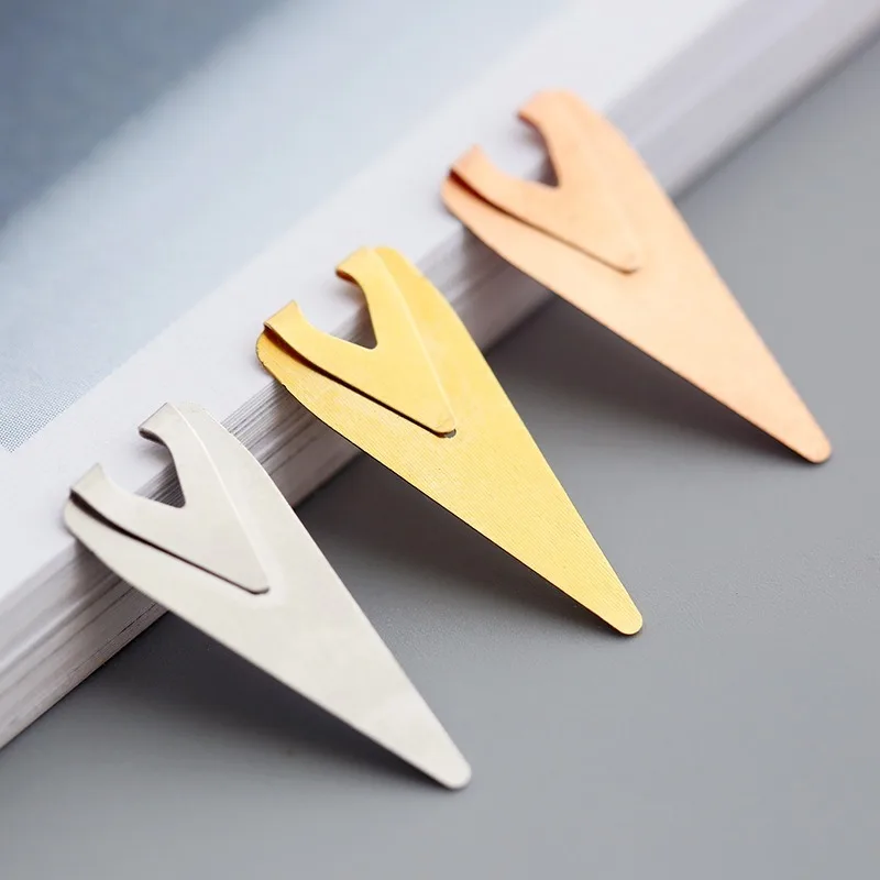 Retro Simple Mini Metal Bookmark Creative Stationery Indicator Marker of Page Gold Silver Orange Teacher Gift School Supply 6pcs