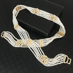 Moroccan aristocratic round pearl waist chain handmade beaded body chain elaborate decoration women's wedding dress belt jewel