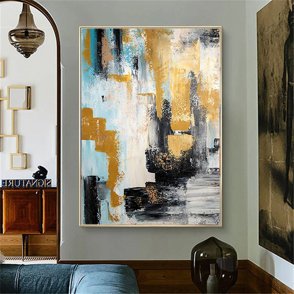 

Hand-Painted Modern Oil Painting Gold Foil Abstract Texture Canvas Paintings Light Luxury Home Living Room Decoration Wall Art