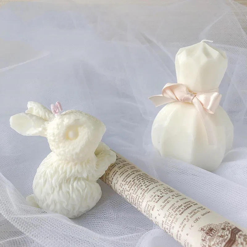 3D rabbit bunny scented candle Mold for Candle Making DIY ornaments pendant simulation animal silicone mold Easter Home Decor