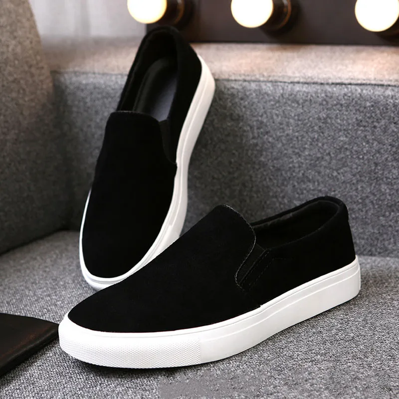 men casual cow suede leather shoes black stylish slip-on flats shoe platform smoking slippers street style summer loafers mans