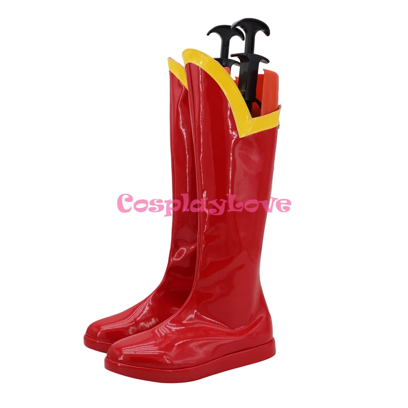 CosplayLove-Botas de couro PU para mulheres, Supergirl Red Cosplay Shoes, Botas longas para meninas, Custom Made