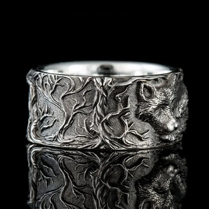 Fashion Hip Hop Rock Unisex Finger Ring Punk Gift  Wolf Rings for Men\'s Vintage Curled Wolf Ring  Animal Jewelry Rings