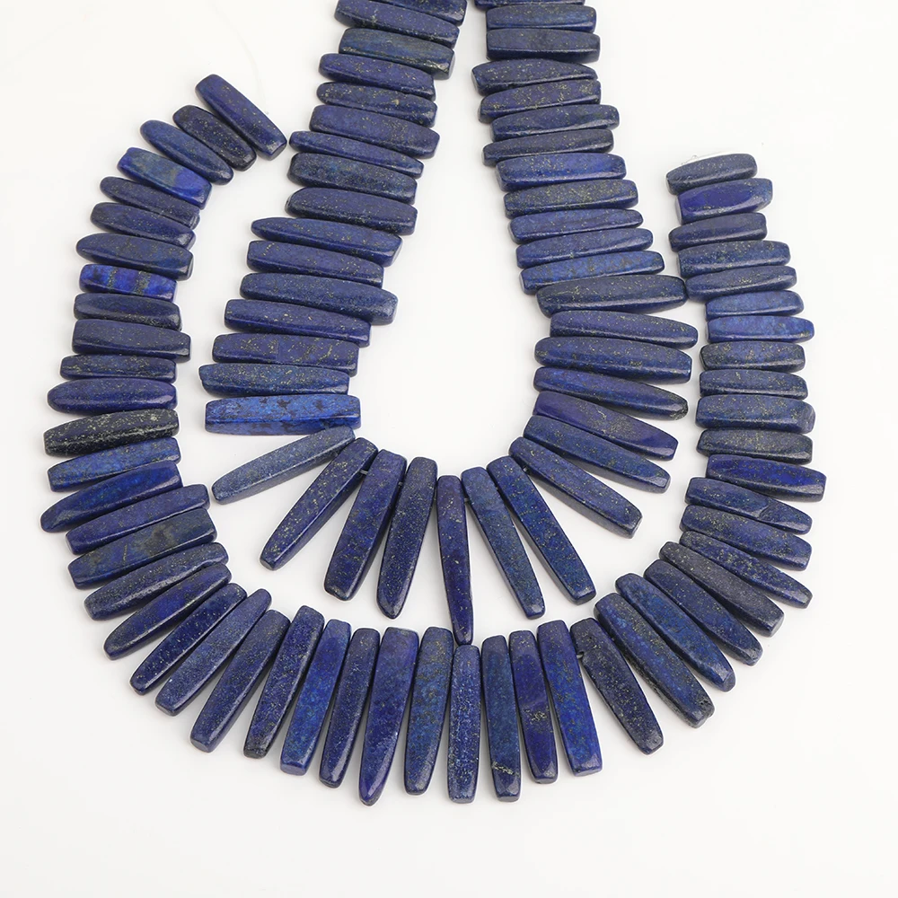 50Pcs/Strand Natural Blue Lapis Slice Stick Points Beads Jewelry,Top Drilled Nugget Pendants Necklace 6-10x24-50mm