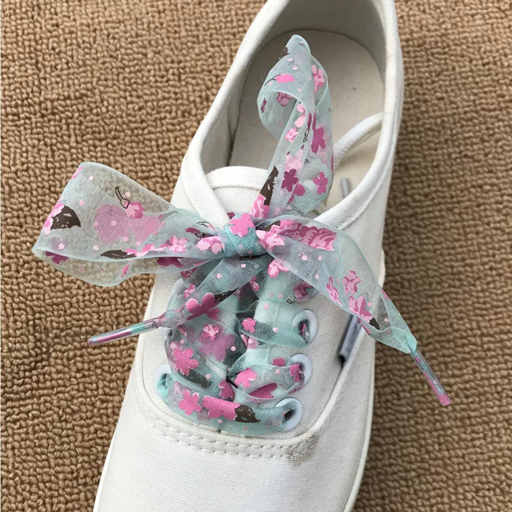 1Pair 110CM Shoe Strings Women Bow Shoelaces Flat Silk Satin Ribbon Shoes Shoelace Sneakers Sport Shoes Lace Snowflake Printing