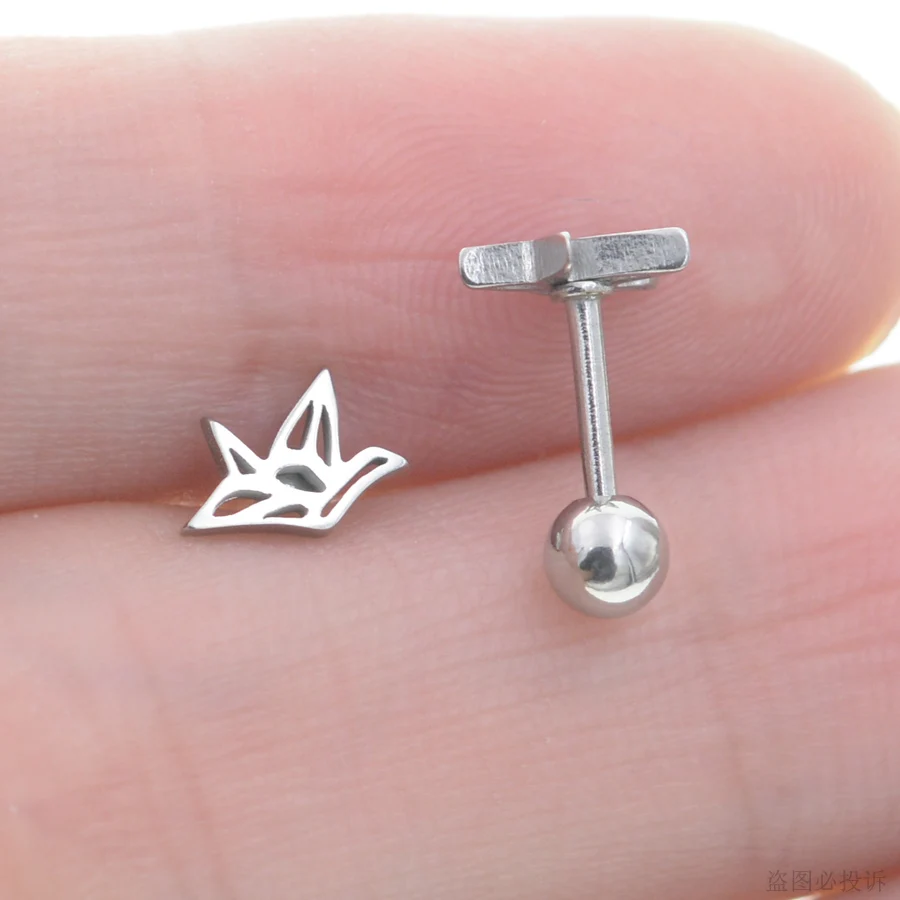 Starose 1pc Thin Barbell Paper Crane Conch Earring Tragus Piercing Studs Ear Piercing Helix Cartilagem Daith Earrings Jewelry