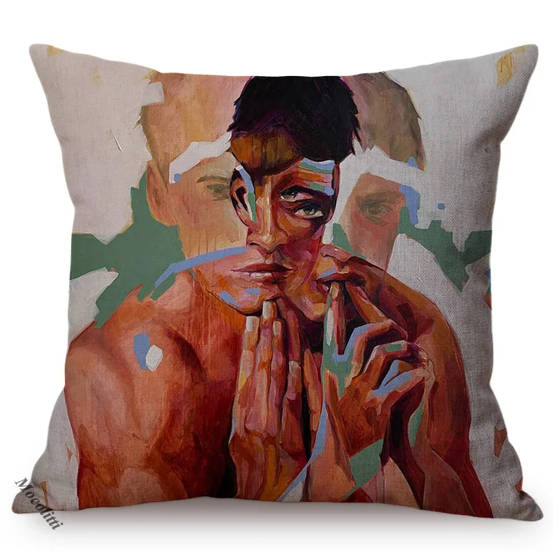 Europe Modern Abstract Art Home Decor Cushion Cover Colorful Hand Painted Graffiti Cotton Linen Sofa Throw Pillow Case cojines