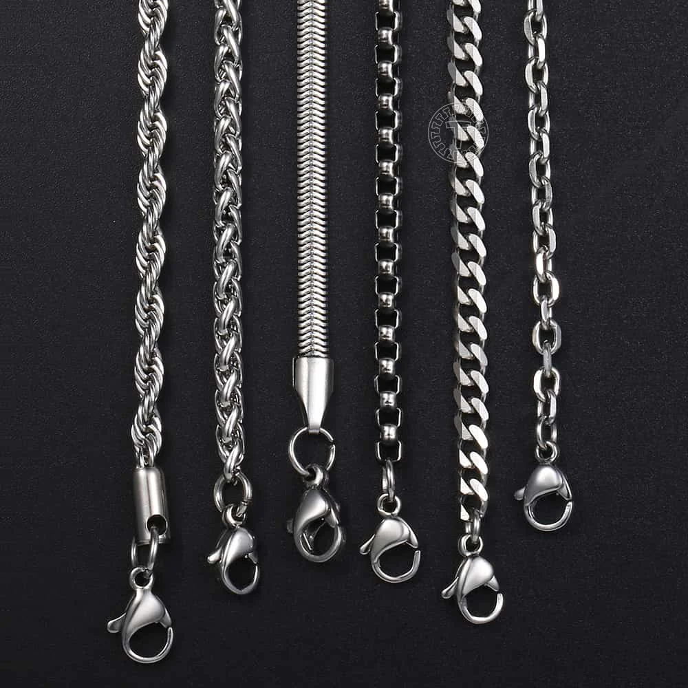 Davieslee Chain Necklaces For Men Stainless Steel Silver Color Rolo Wheat Box Snake Chains Mens Necklace 3mm 18-26inch LKNN1