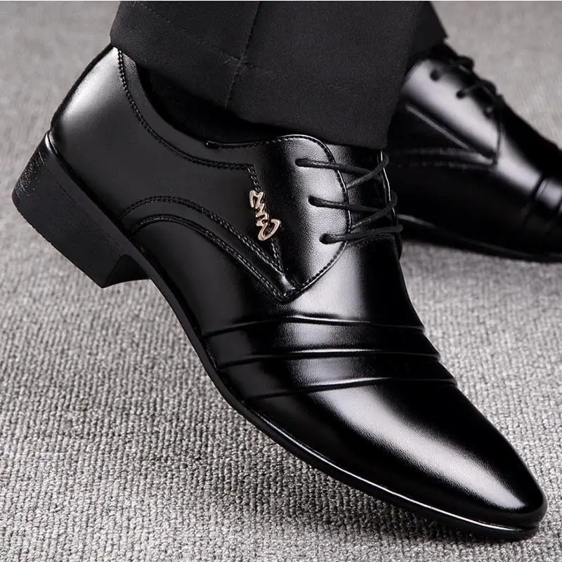 Business Lace-up Mens Formal Shoes British Style Soft-soled Mens Flat Dress Shoes Non-slip Breathable Wedding Shoes