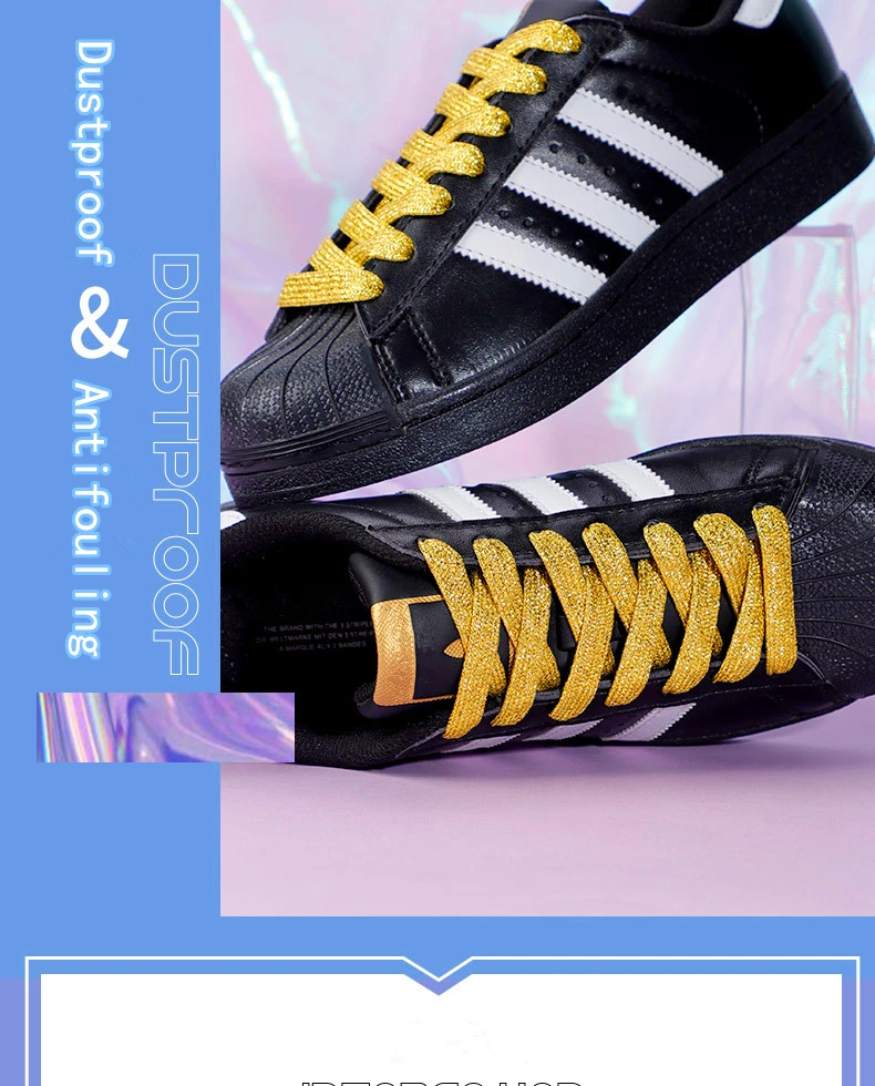 Bunte funkelnde flache Schnürsenkel für sportliche Laufschuhe, Turnschuhe, Schuhe, Stiefelschnüre, glitzernde Schnürsenkel, 1 cm Breite, 1 Paar – Detail 7