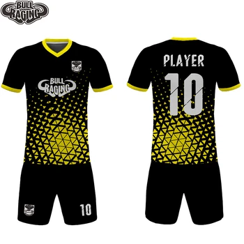 Yellow and Black Geometry Design Custom Personalized Sulimation Soccer Jersey Uniform Retro Soccer Team Jersey Sets