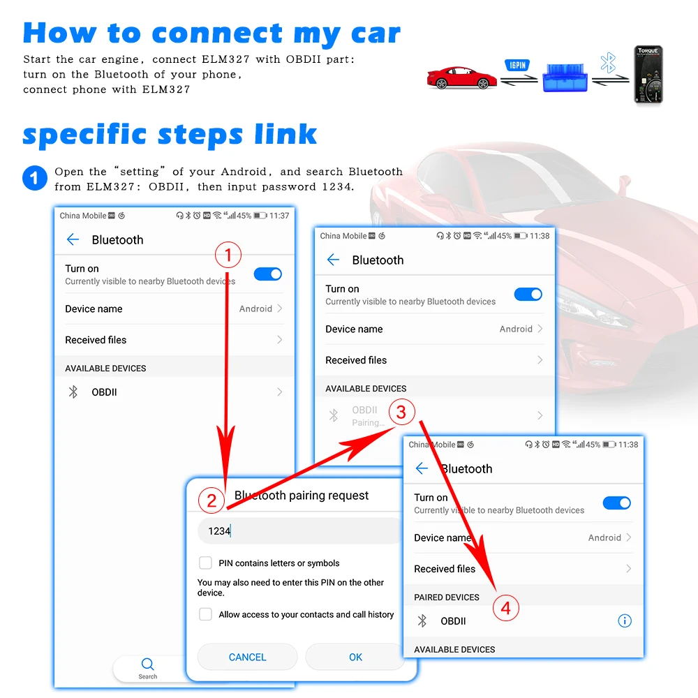 OBD SCAN ELM327 V2.1 Works Android Torque Multi-Function OBD2 16Pin Code Reader Car Diagnostic Tool BT 2.0 ELM 327