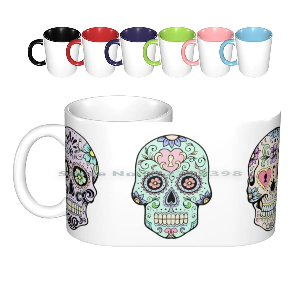 

Керамические кружки Sugar Skulls, кофейные чашки, Кружка для молока и чая, сахарный череп, черепа, черепа, пастели, День мертвых конфет