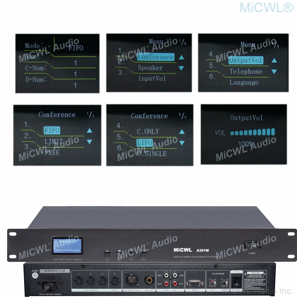 MiCWL Digital Wired Conference 16 Microphone System LED 16 Destktop Gooseneck 1 Chairman 15 Delegate Mics A351M Series