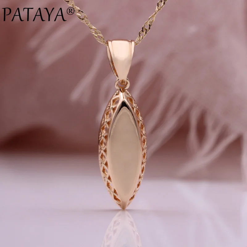 PATAYA New Fashion Glossy Pendant Women Necklace Christmas Gift Wedding Jewelry 585 Rose Gold Color Weaving Rhombus Necklace