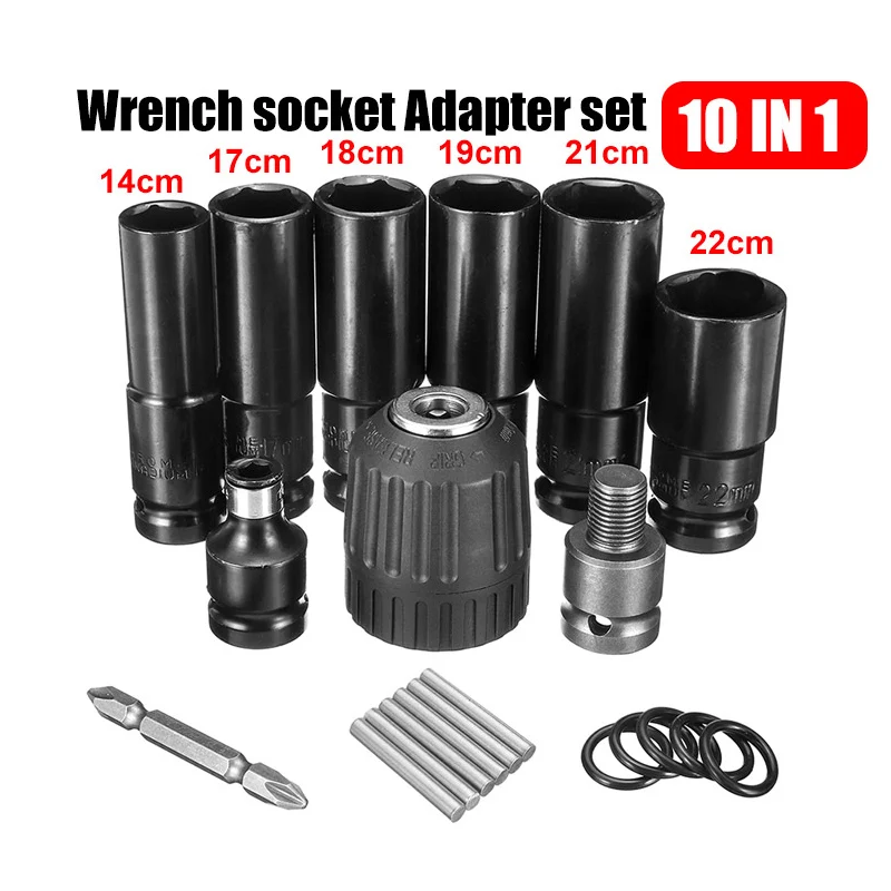 

NEW 4/10pcs Electric Impact Wrench Hexs Socket Head Set Kit Drill Chuck Drive Adapter SET for Electric Drill Wrench Screwdrivers