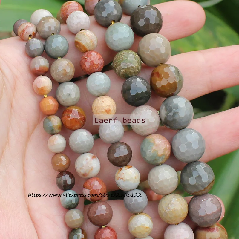 Faceted 6-12mmNatural Emperor /Ocean Jasper America Picture Round Loose Beads, For DIY Jewelry Making !