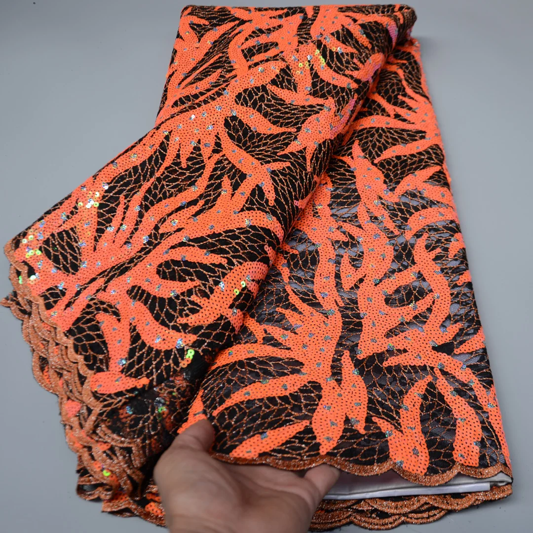 

(5yards/pc) High quality double net African sequins lace fabric embroidered French lace for attractive party dress FLP291