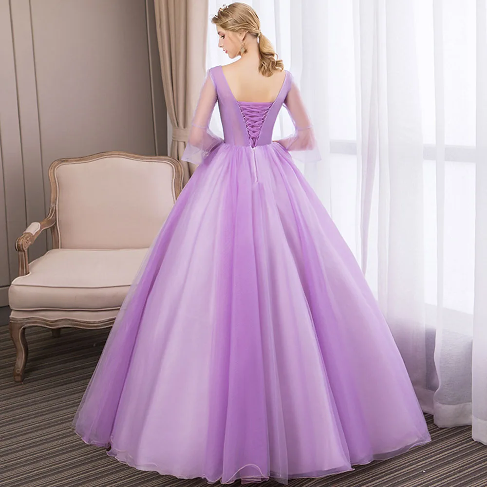 HS Kellio-vestidos de quinceañera, color morado claro, con mangas, para baile de graduación, con cordones