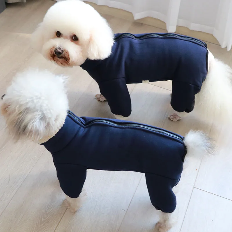 Pet Dog Winter Clothes Warm Zipper Jacket Thicken Fleece High Neck Jumpsuit Puppy Protect Belly Overalls For Small Dogs Coat