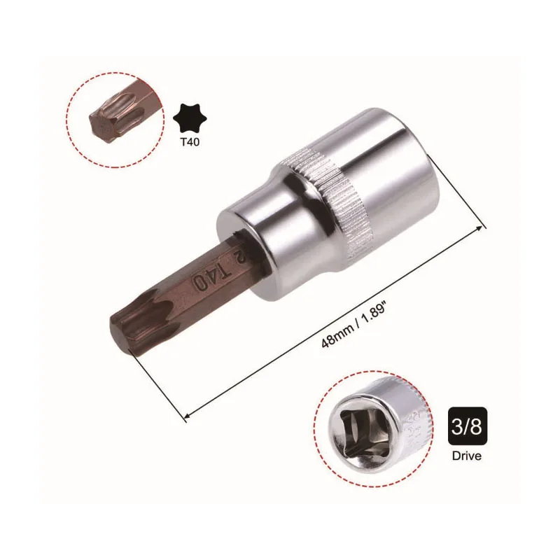 5 Pcs 3/8-Inch Drive Socket Bit Torx T30 T40 T45 S2 Steel 50mm Panjang