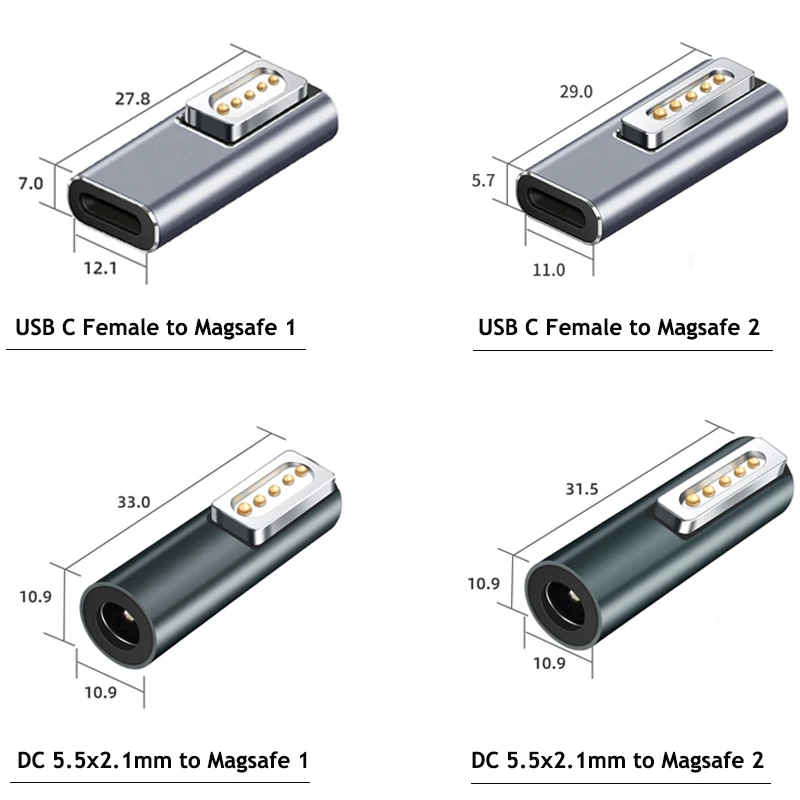 Dc Power Adapter Connector for Macbook Air Pro USB Type C Magnetic Plug Adapter for Magsaf* 1/2 5.5*2.1mm Female Dc Power Jack