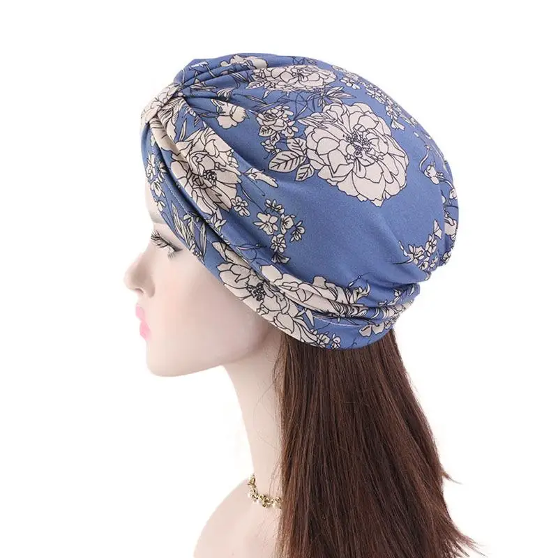 Women Floral Print Hat Muslim Hijab Chemo Cancer Cap Islamic Hair Loss Hat Head Scarf Turban Satin Liner Inner Cap Arab Fashion